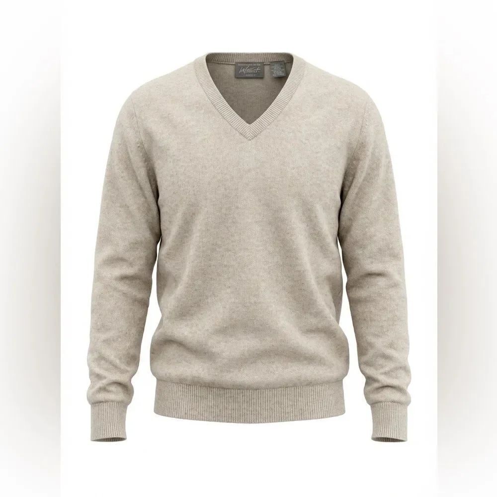 LORD & TAYLOR MENS LAMBSWOOL V NECK SWEATER TAN SIZE XL